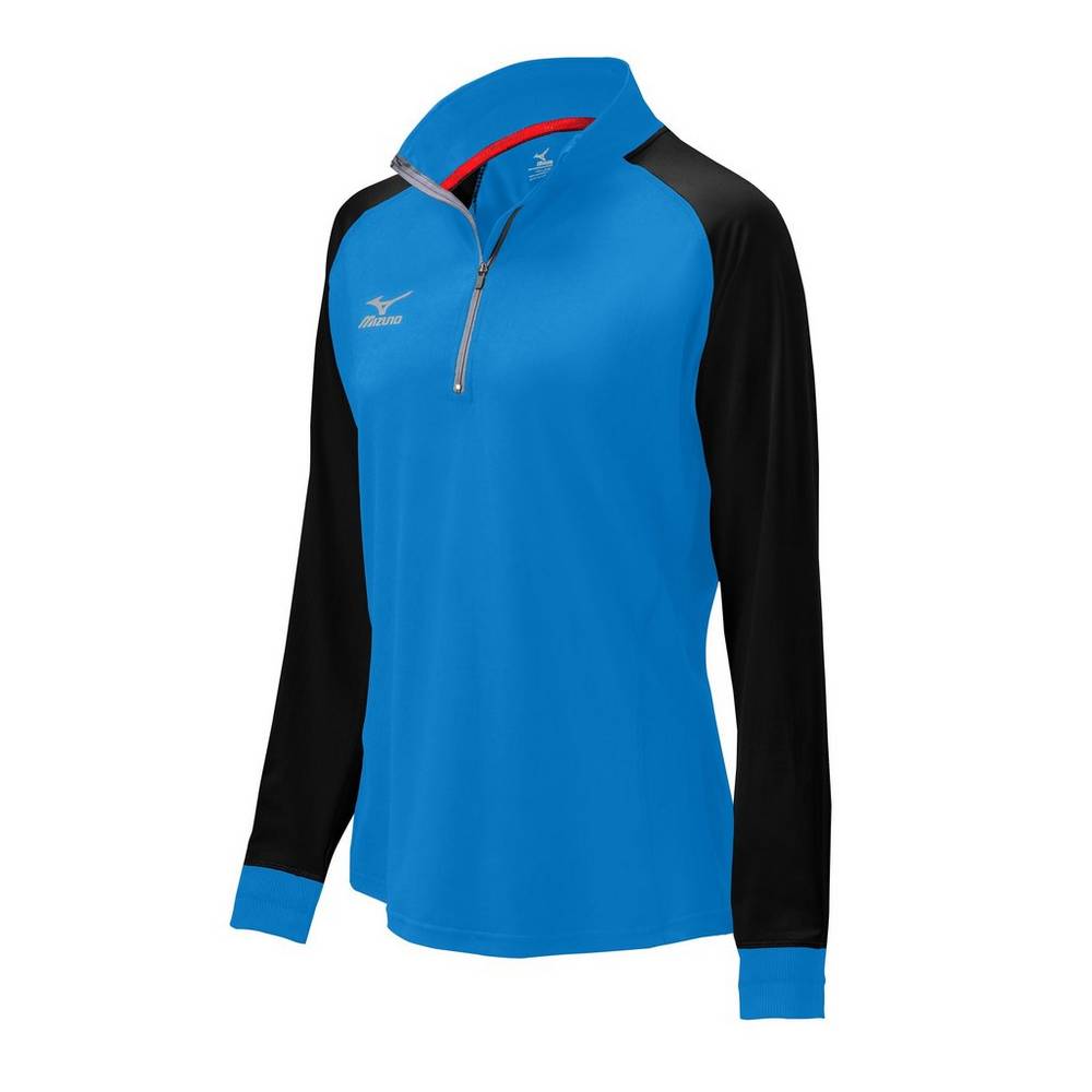 Damske Bundy Mizuno Prime 1/2 Zip Volejbalove Modre/Čierne Vypredaj VTGH17693